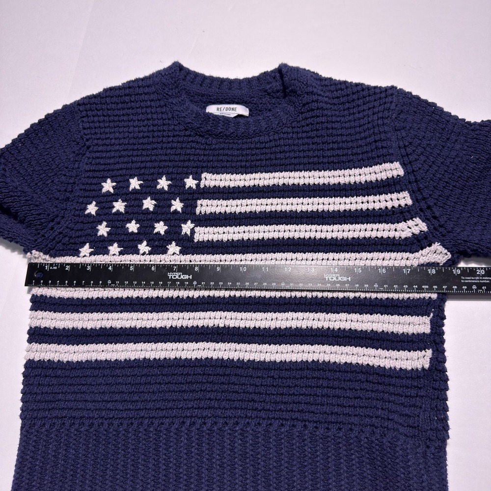 RE/DONE Chunky Knit Sweater Womens Small Navy Cropped Pullover - Picture 6 of 8